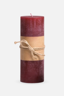 A red candle wrapped in brown paper and brown string linking to candles page