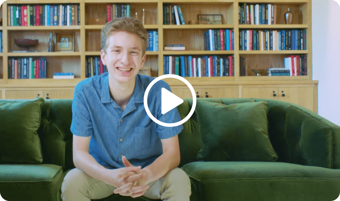 eBay seller Jude Lugo sitting on a green couch with a video play button icon, linking to Youtube