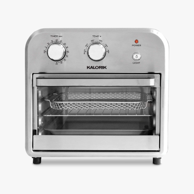 A black and stainless steel Kalorik 12-L air fryer.