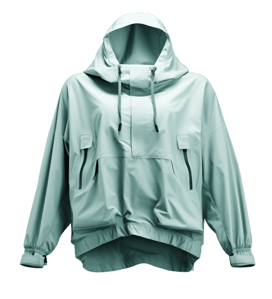 A blue rain jacket linking to streetwear shopping hub