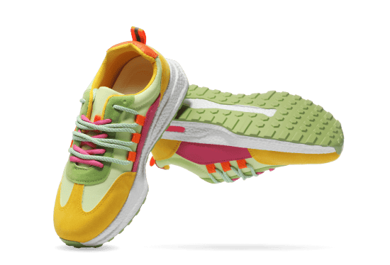 Neon multicolored sneakers linking to sneakers shopping hub