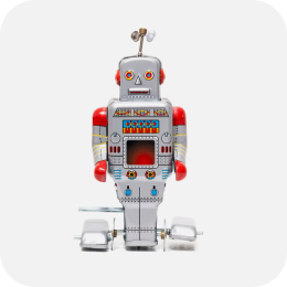 Robot linking to vintage and antique tin toys