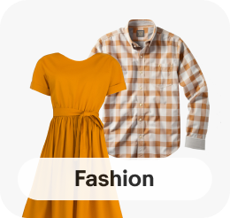 A white and orange flannel shirt and a yellow short sleeved dress linking the fashion page