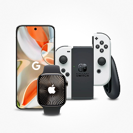A Google phone, and Apple watch, and a Nintendo switch, linking to electronics.