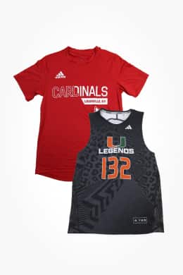 Two jerseys linking to sports collectibles for charity page