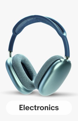 A pair of pale aqua blue noise-cancelling headphones. Links to Electronics page.