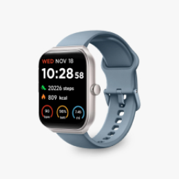 A TOOBUR Elite smart watch with a blue band against a gray background.