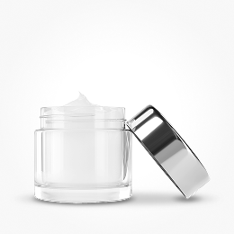 A pot of white cream, linking to health and beauty.