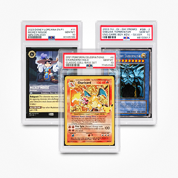 A Disney card, a Pokemon card, and a YU-GI-OH! card, linking to card games.